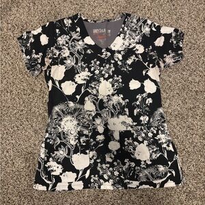 Grey’s Anatomy Professional Wear by Braco Black & White Floral Scrub Top Size XS